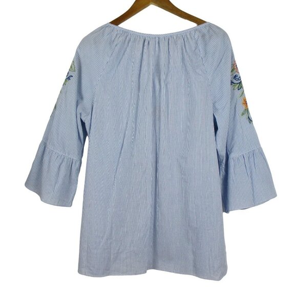 Alfred Dunner Lake Tahoe Embroidered Pinstripe Bell Sleeve Top Size 14 Casual - Picture 5 of 10